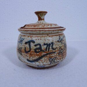 Vintage Studio Art Pottery Jam Jar Honey Pot Rustic Signed Farmhouse Country